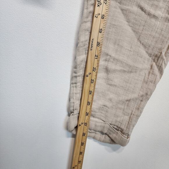 SO Tapered Leg 100% Cotton Pants Size L Oatmeal Relaxed Fit Casual Minimalist - Picture 5 of 9